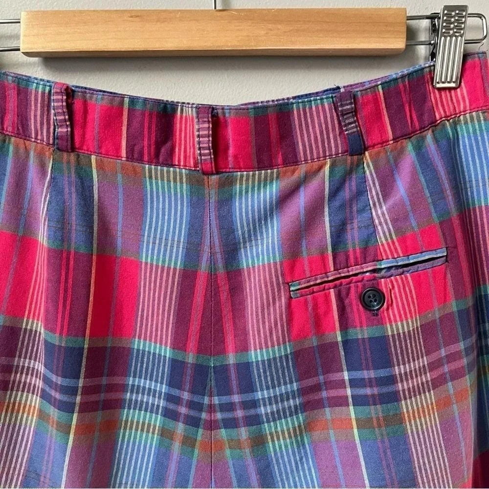 Vintage Talbots Shorts Women's Small Plaid Red Blue Preppy Coastal Cotton Pleats - Picture 9 of 12